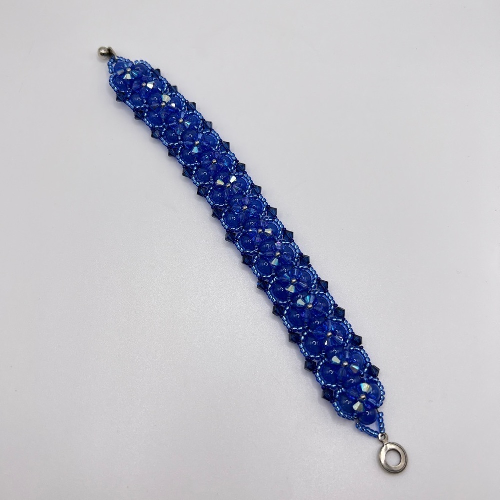 Swarovski Blue & Clear Faceted Crystal Beaded Bracelet | Patented | 7.375”